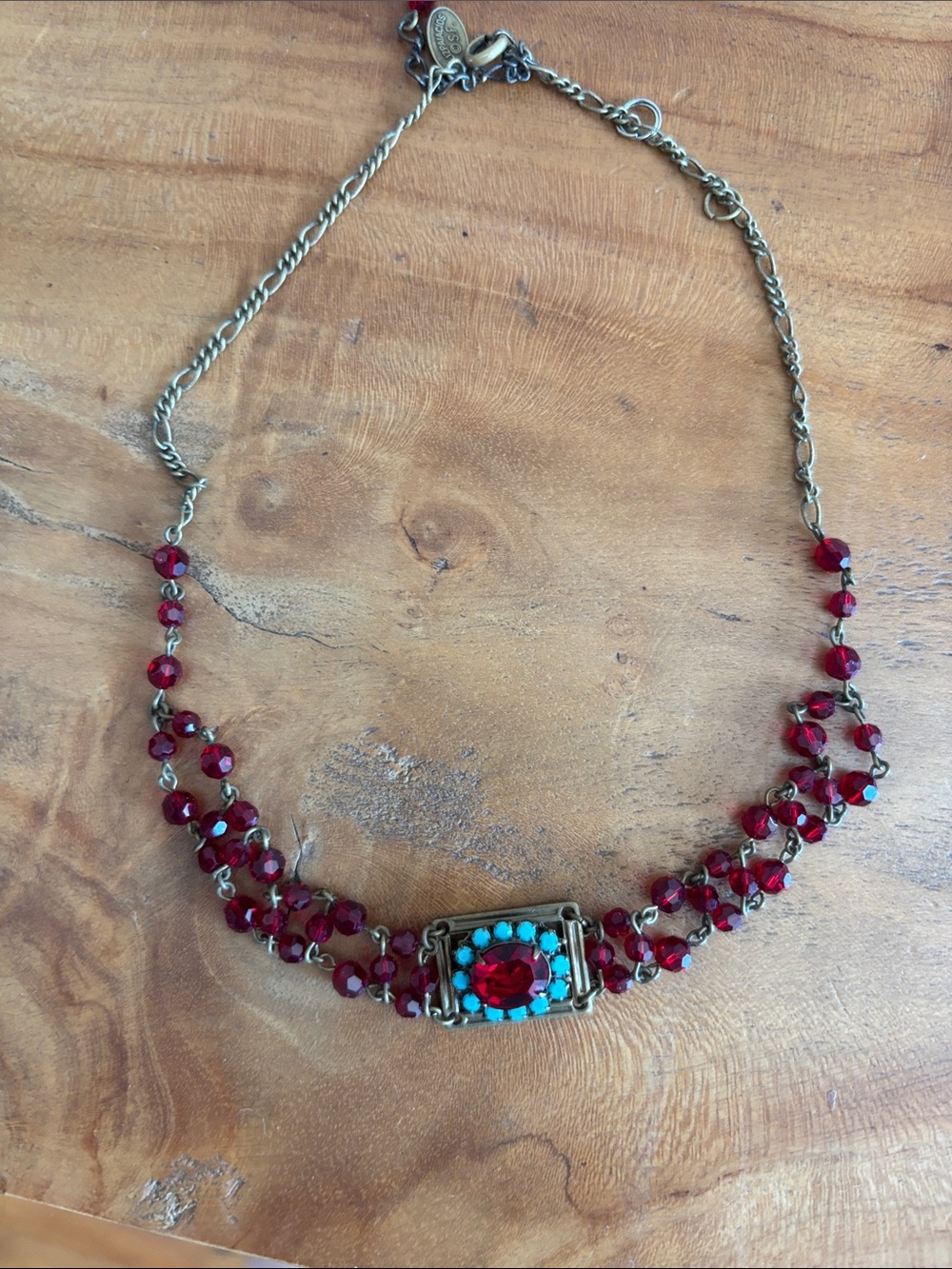Red crystal Liz Palacios Necklace with Turquoise Accent